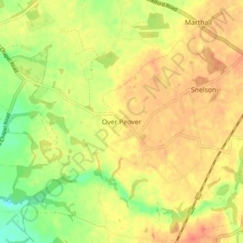 Mapa topográfico Over Peover, altitud, relieve
