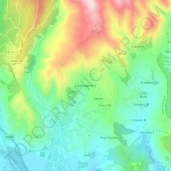 Mapa topográfico Cafoli Superiore, altitud, relieve