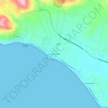 Mapa topográfico Torre di Gaffe, altitud, relieve