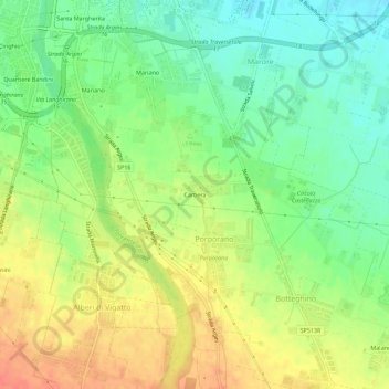 Mapa topográfico Cartiera, altitud, relieve