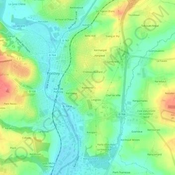Mapa topográfico Kerentrée, altitud, relieve