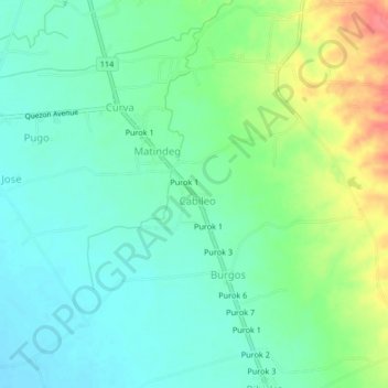 Mapa topográfico Purok 2, altitud, relieve