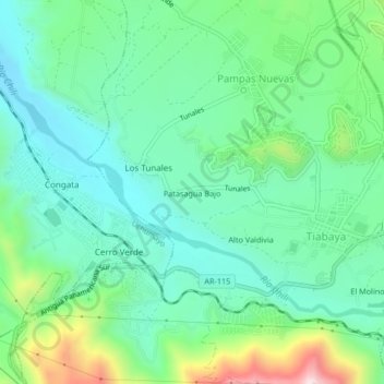 Mapa topográfico Patasagua Bajo, altitud, relieve
