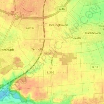 Mapa topográfico Wahnenbusch, altitud, relieve