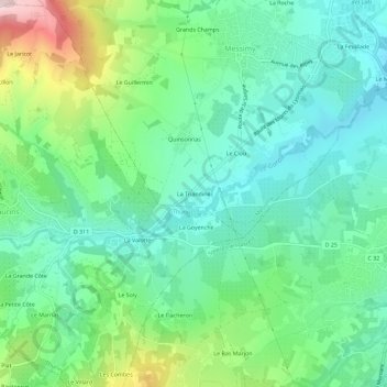 Mapa topográfico La Triandine, altitud, relieve
