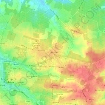 Mapa topográfico Les Tabernottes, altitud, relieve