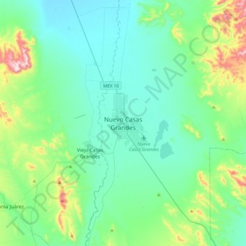Mapa topográfico Nuevo Casas Grandes, altitud, relieve