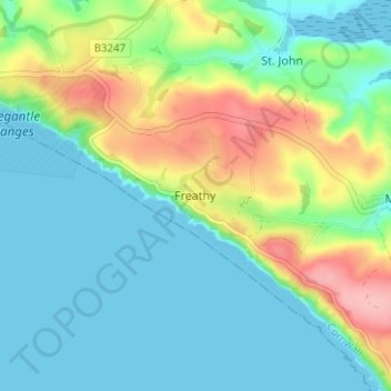 Mapa topográfico Freathy, altitud, relieve