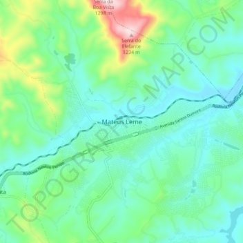 Mapa topográfico Mateus Leme, altitud, relieve
