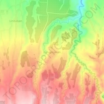 Mapa topográfico Kalugmanan, altitud, relieve