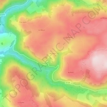 Mapa topográfico Bonnenuit, altitud, relieve