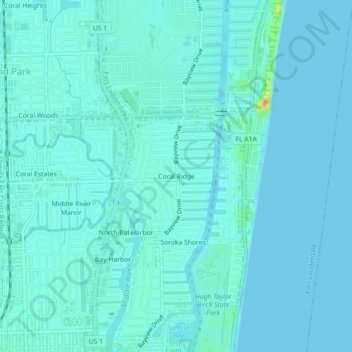 Mapa topográfico Coral Ridge, altitud, relieve