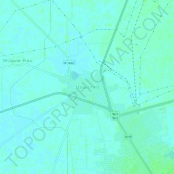 Mapa topográfico Malaut Pind, altitud, relieve