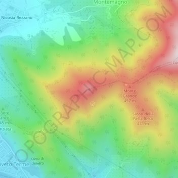 Mapa topográfico Monte Verruca, altitud, relieve