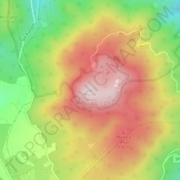 Mapa topográfico Monte Cimino, altitud, relieve