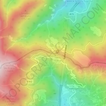 Mapa topográfico Passo della Cisa, altitud, relieve