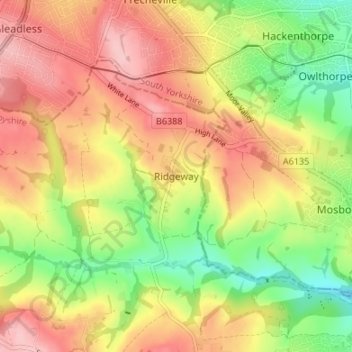 Mapa topográfico Ridgeway, altitud, relieve