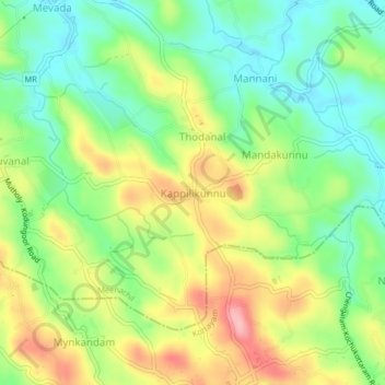 Mapa topográfico Kappilikunnu, altitud, relieve