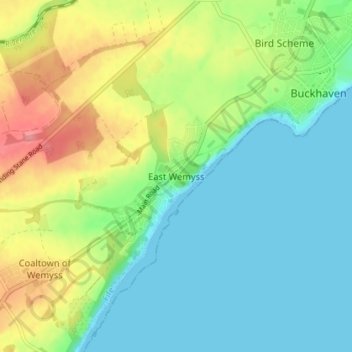 Mapa topográfico East Wemyss, altitud, relieve