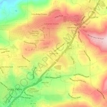 Mapa topográfico Spring Hill, altitud, relieve
