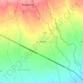 Mapa topográfico Los Yangues, altitud, relieve