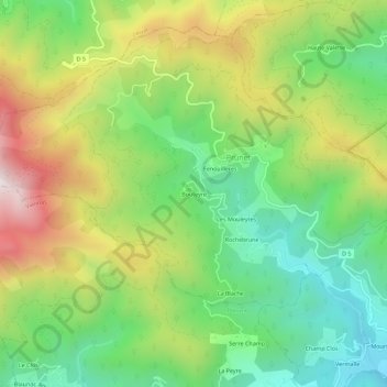 Mapa topográfico Bouteyre, altitud, relieve