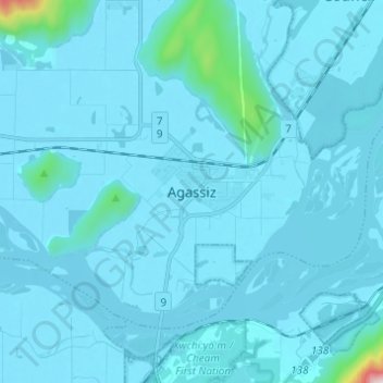 Mapa topográfico Agassiz, altitud, relieve