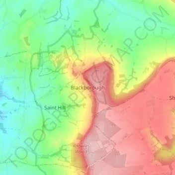 Mapa topográfico Blackborough, altitud, relieve
