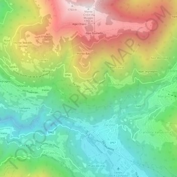 Mapa topográfico Narro, altitud, relieve