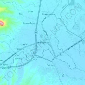 Mapa topográfico Dinalupihan, altitud, relieve
