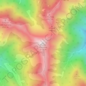Mapa topográfico Monte Altissimo, altitud, relieve