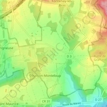 Mapa topográfico Courson, altitud, relieve