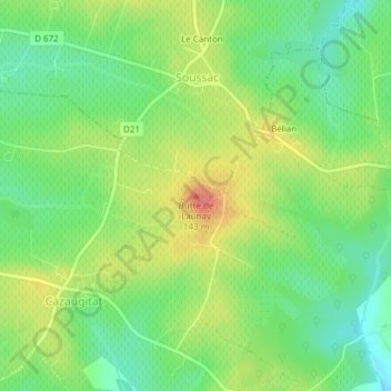 Mapa topográfico Butte de Launay, altitud, relieve