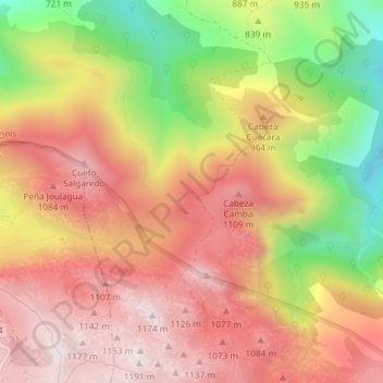 Mapa topográfico Mirador de Camba, altitud, relieve