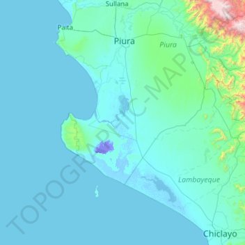 Mapa topográfico Provincia de Sechura, altitud, relieve