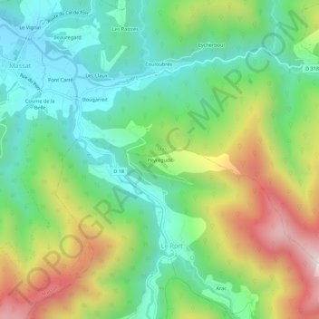 Mapa topográfico Peyregude, altitud, relieve