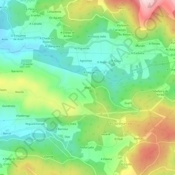Mapa topográfico Vilela, altitud, relieve
