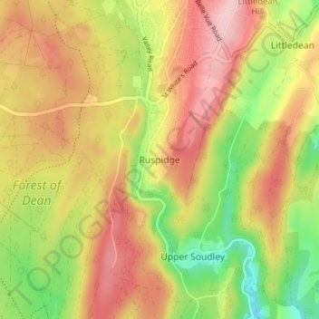 Mapa topográfico Ruspidge, altitud, relieve