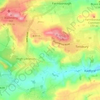 Mapa topográfico Amesbury, altitud, relieve