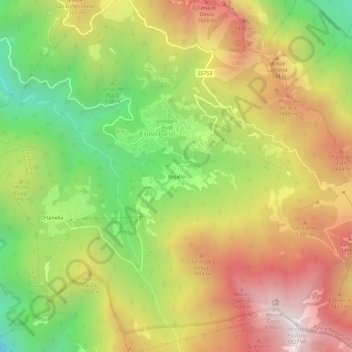 Mapa topográfico Bigallo, altitud, relieve
