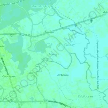 Mapa topográfico Mangin, altitud, relieve