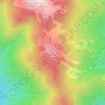 Mapa topográfico Monte Sapei, altitud, relieve