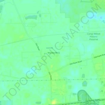 Mapa topográfico Mandeville, altitud, relieve
