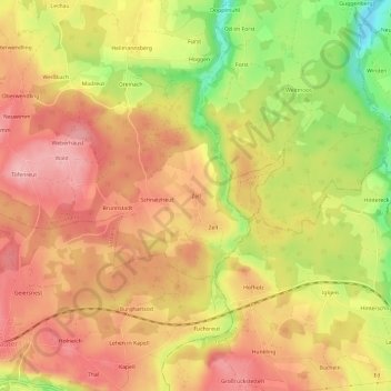 Mapa topográfico Zell, altitud, relieve
