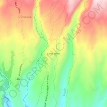 Mapa topográfico Santa Marta, altitud, relieve
