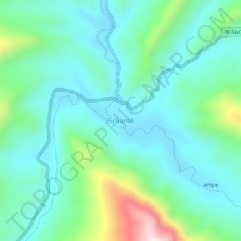 Mapa topográfico Bichanak, altitud, relieve