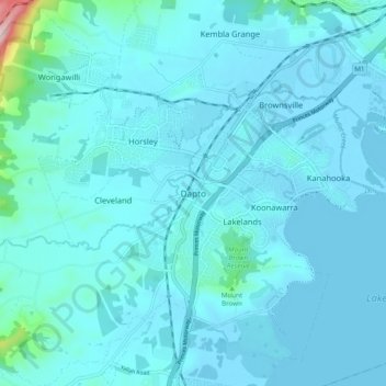 Mapa topográfico Dapto, altitud, relieve