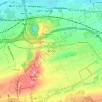 Mapa topográfico Ratho, altitud, relieve