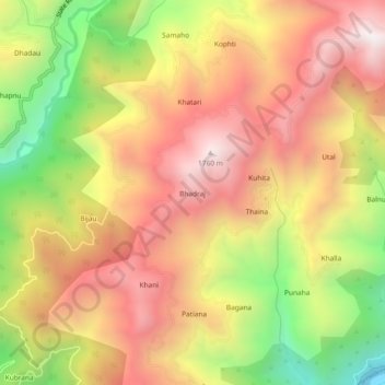 Mapa topográfico Bhadraj, altitud, relieve