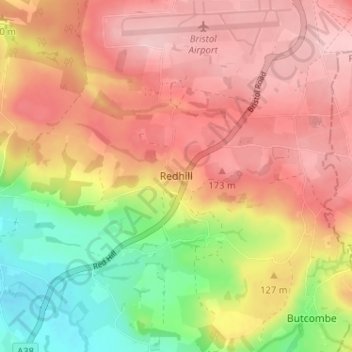 Mapa topográfico Redhill, altitud, relieve